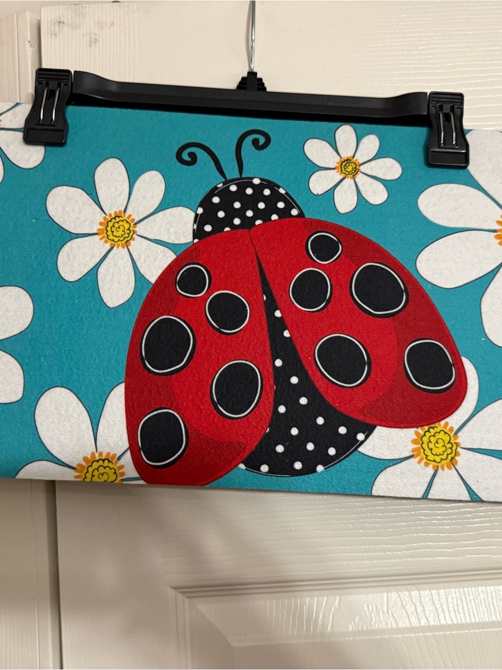 Cheerful Ladybug Floral Door Mat - Red & Teal